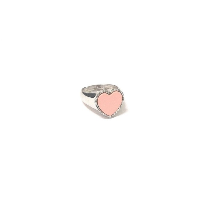Anello Chevalier cuore smaltato rosa  da mignolo  argento