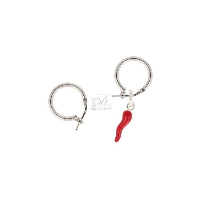 Orecchini cerchio con corno portafortuna smaltato