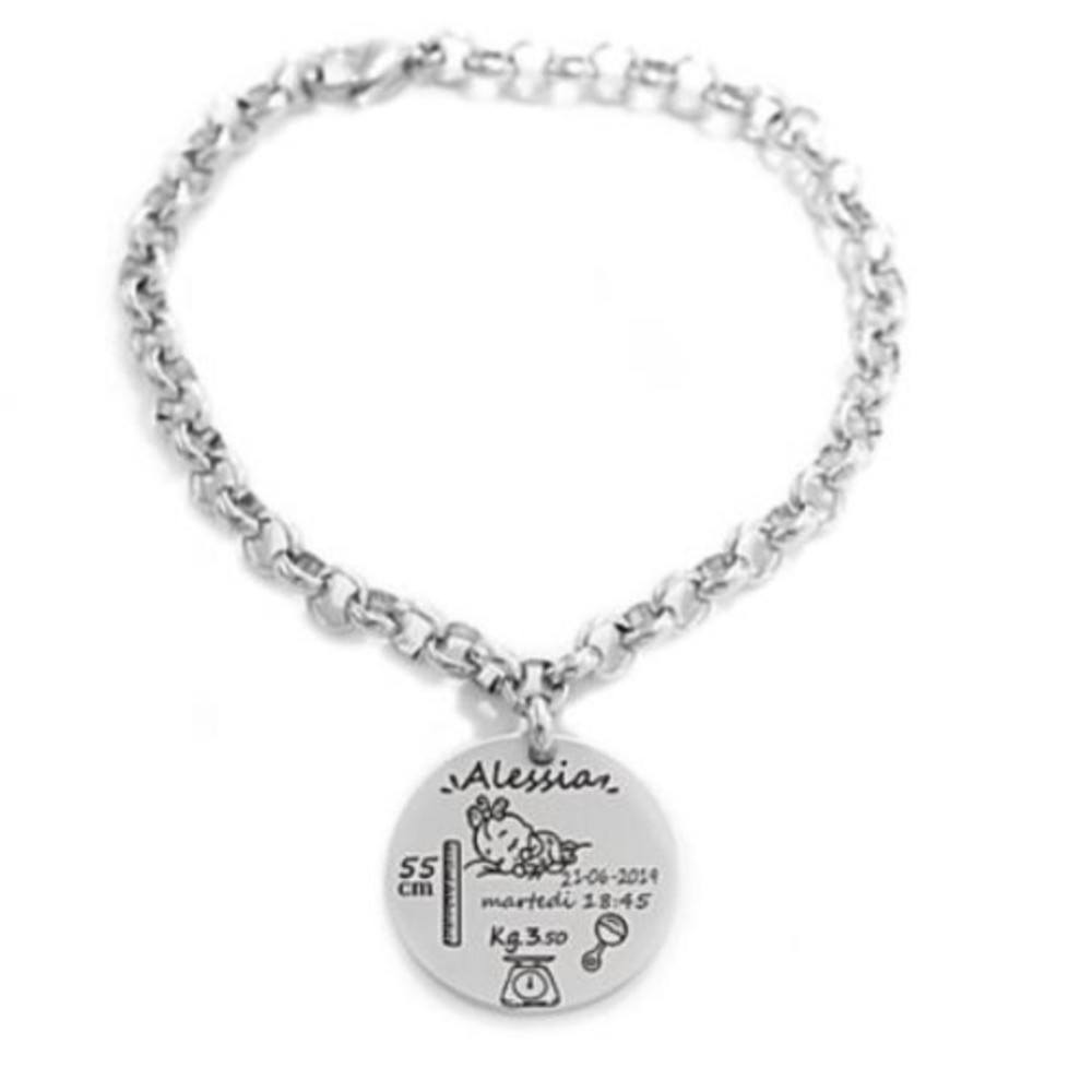 Bracciale catena e medaglia personalizzabile (argento o acciaio)