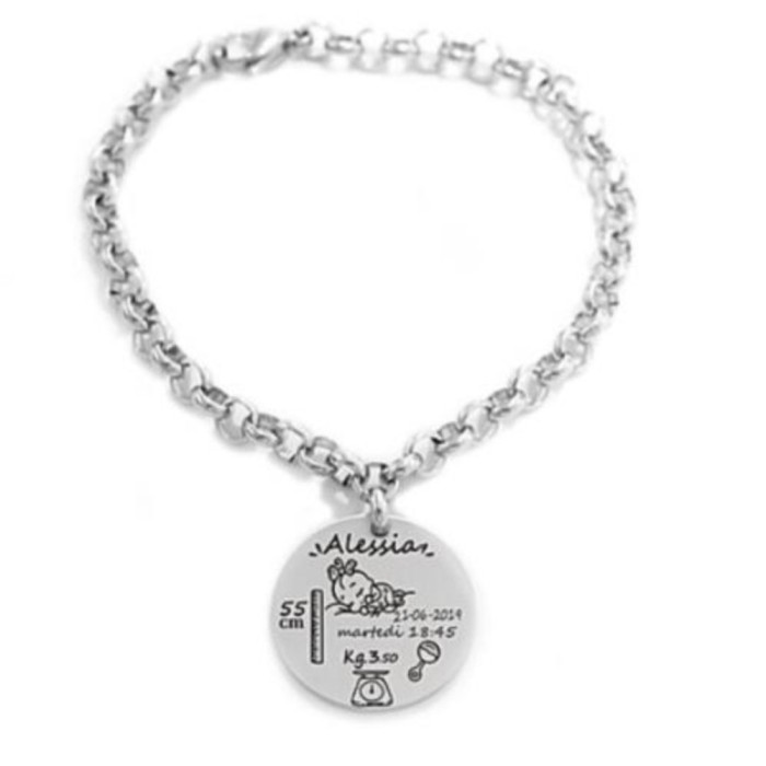 Bracciale catena e medaglia personalizzabile (argento o acciaio)
