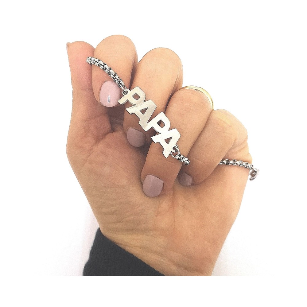 Bracciale con scritta Papa' personalizzabile in acciaio