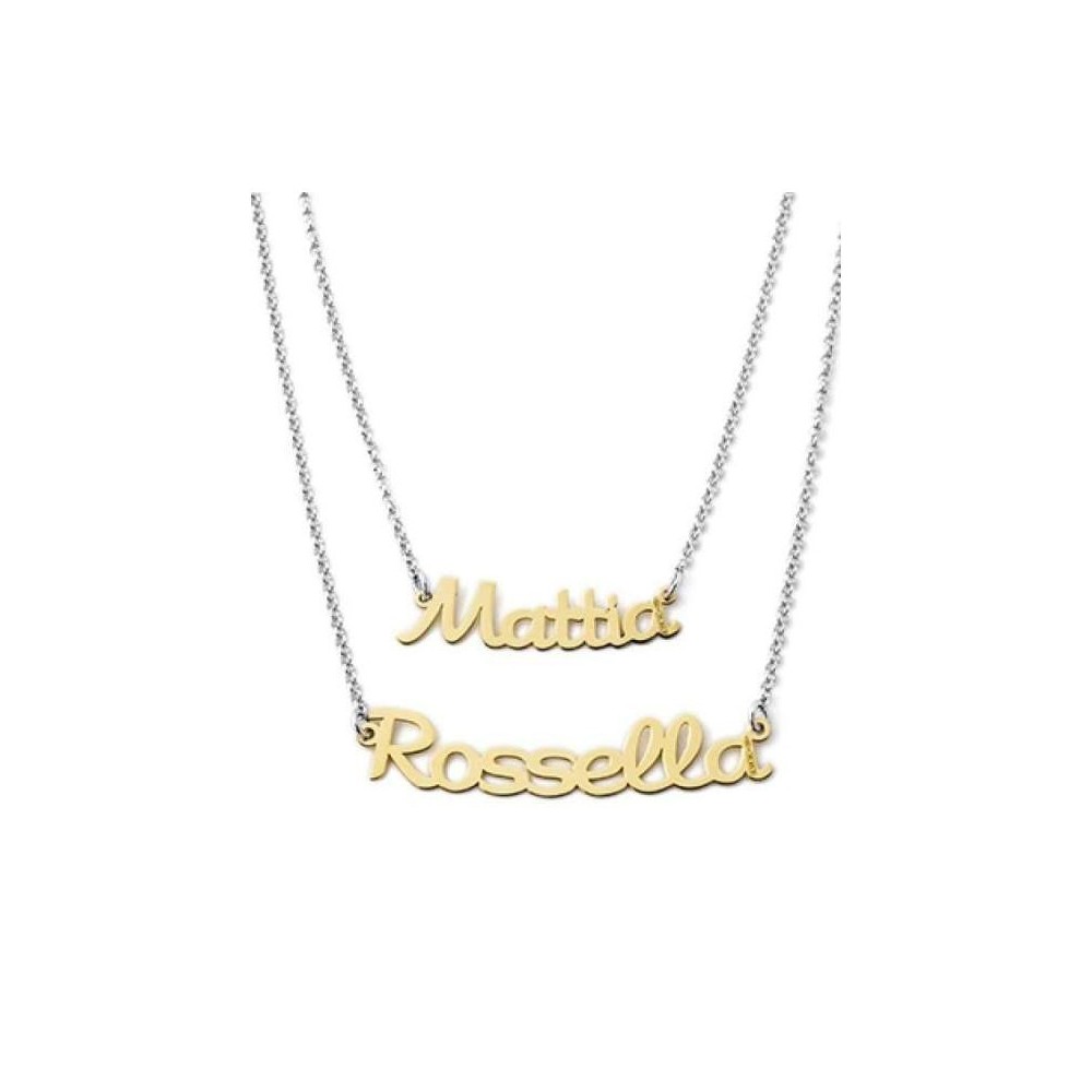 Collana con doppio nome personalizzato in argento bicolore