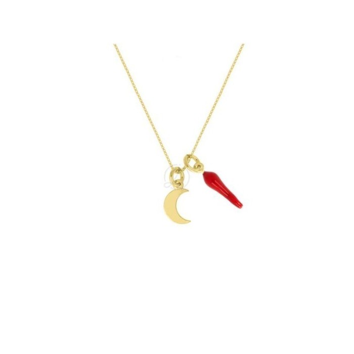 Collana con ciondolo corno portafortuna e luna in argento 925