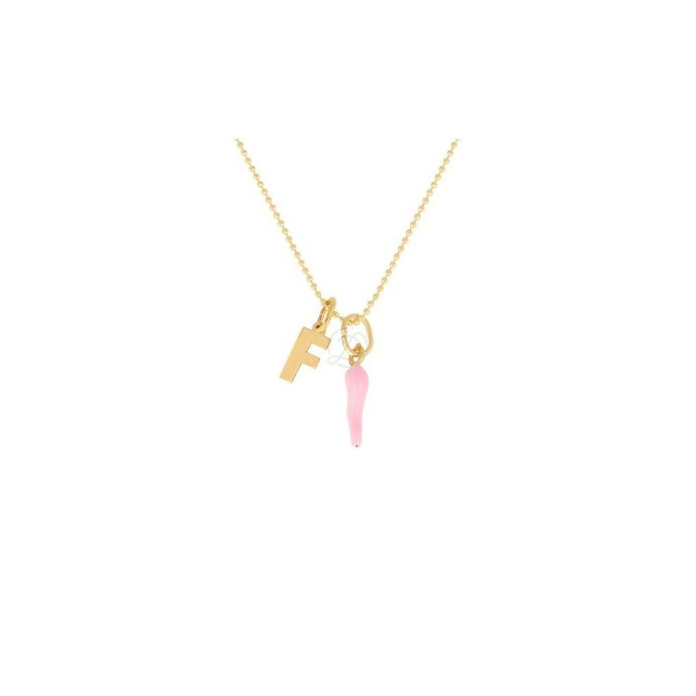 Collana corno portafortuna e lettera personalizzata