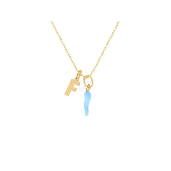 Collana corno portafortuna e lettera personalizzata