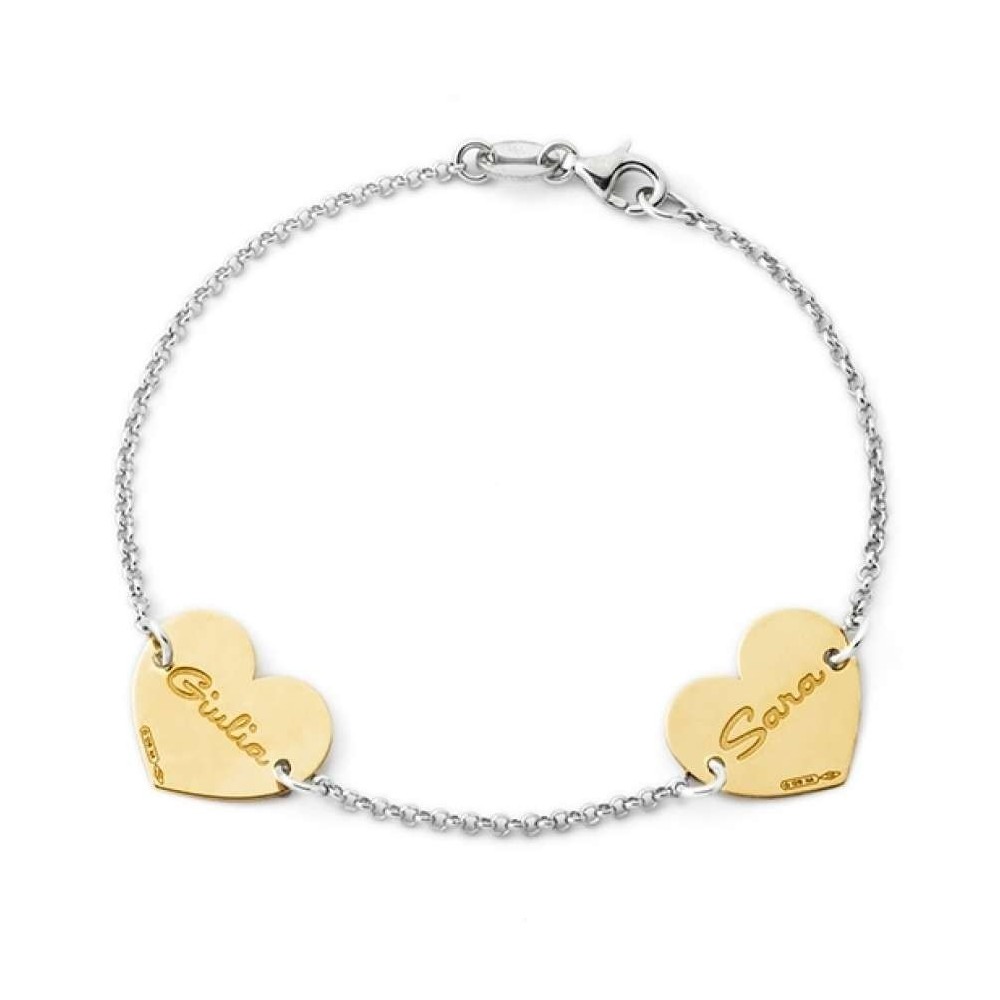 Bracciale con doppio cuore personalizzato in argento 925