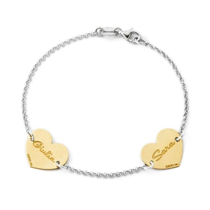 Bracciale con doppio cuore personalizzato in argento 925