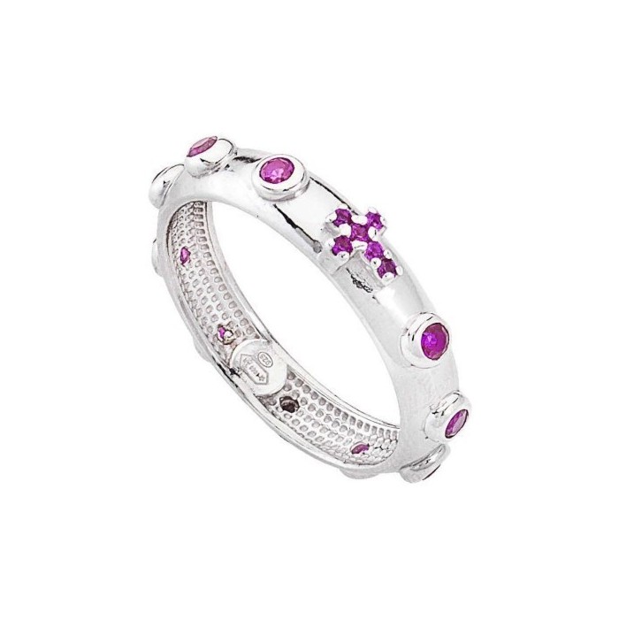 Anello rosario con pietre colorate  in argento bianco