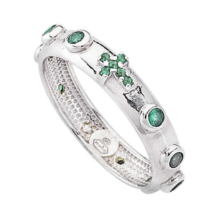 Anello rosario con pietre colorate  in argento bianco