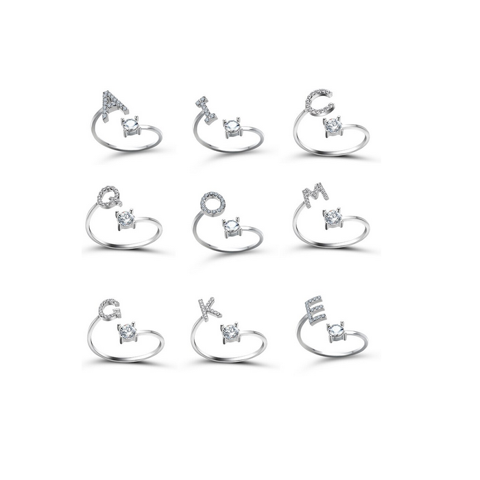 Anello argento placcata in oro 18 kt con iniziale e punto luce