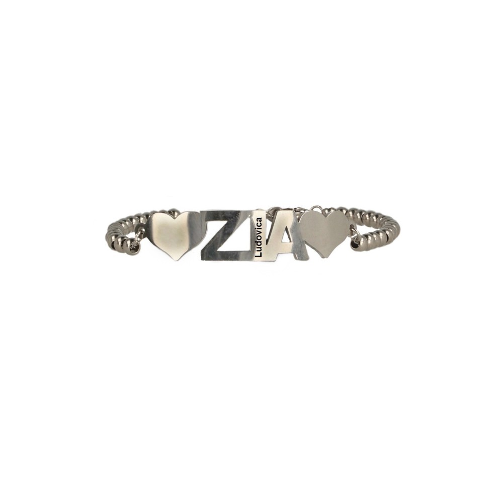Bracciale sfere con scritta Zia in acciaio