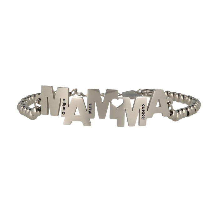 Bracciale scritta mamma con sfere  personalizzabile in acciaio