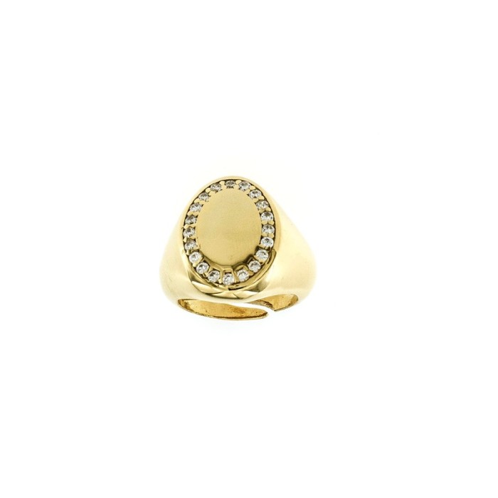 Anello chevalier specchiato ovale zirconato argento dorato