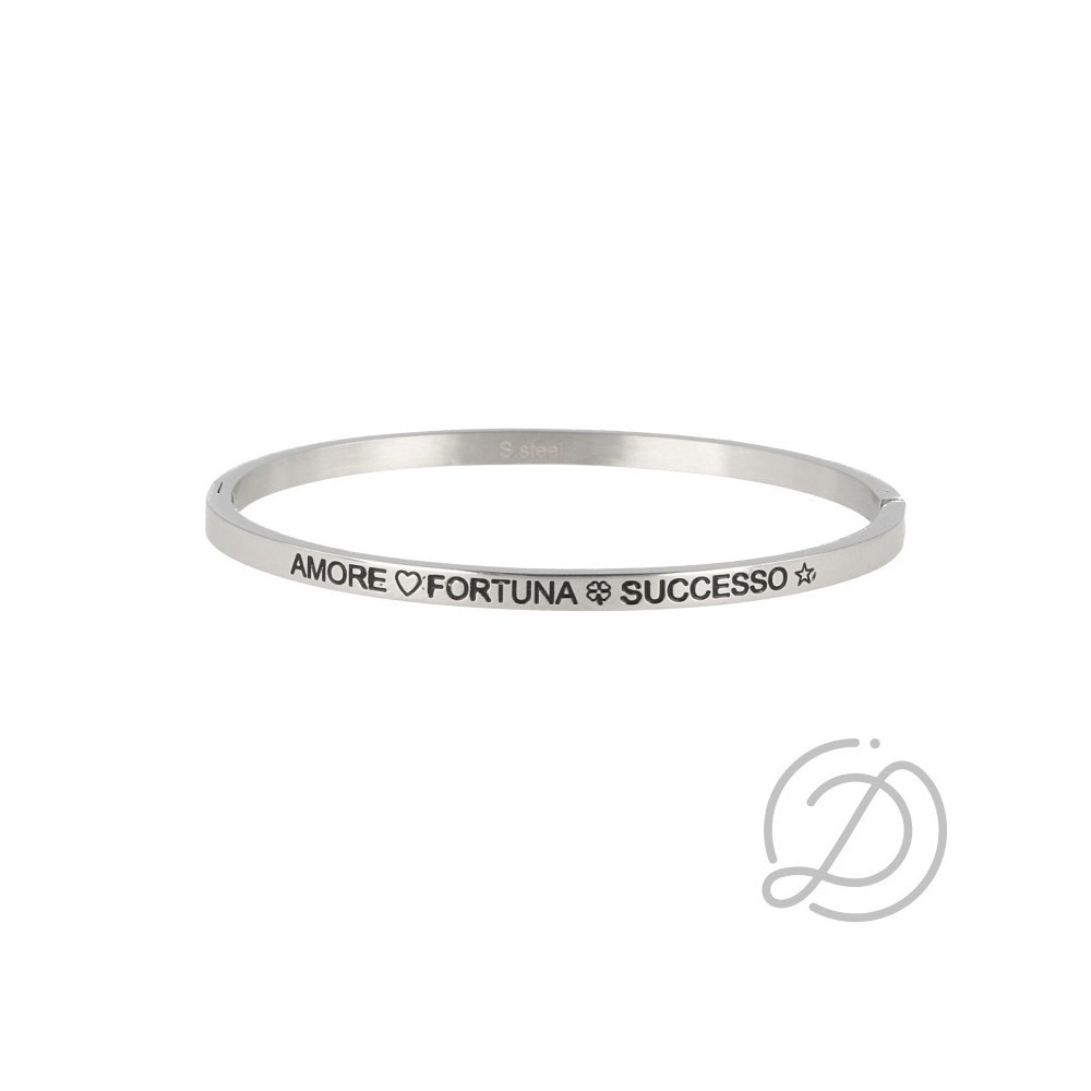 Bracciale acciaio rigido "Amore Fortuna Successo"