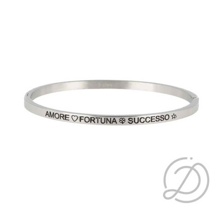 Bracciale acciaio rigido "Amore Fortuna Successo"