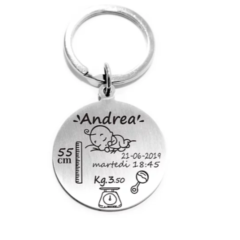 Portachiavi moneta nascita in acciaio inox personalizabile