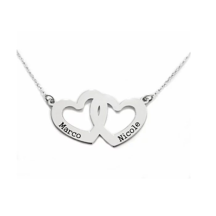 Collana due cuori realizzata in argento 925% personalizzabile