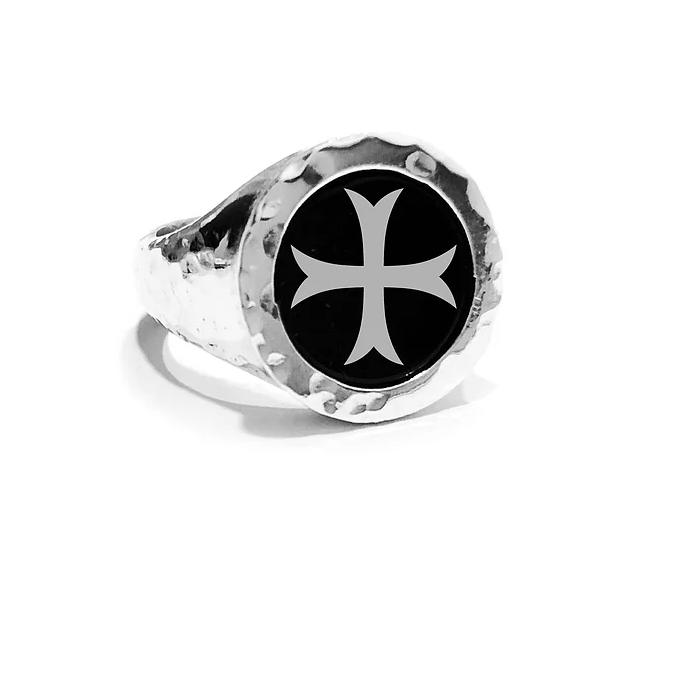 Anello croce templare in argento 925% bianco