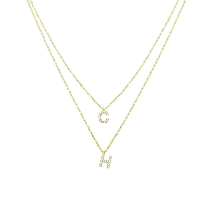 Collana con doppia iniziale zirconata in argento placcata oro giallo