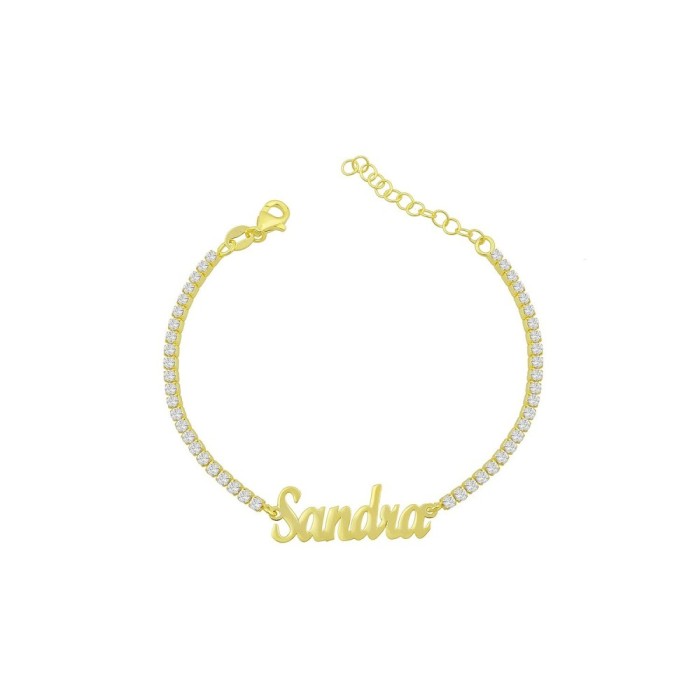 Bracciale tennis con nome in argento placcato oro giallo