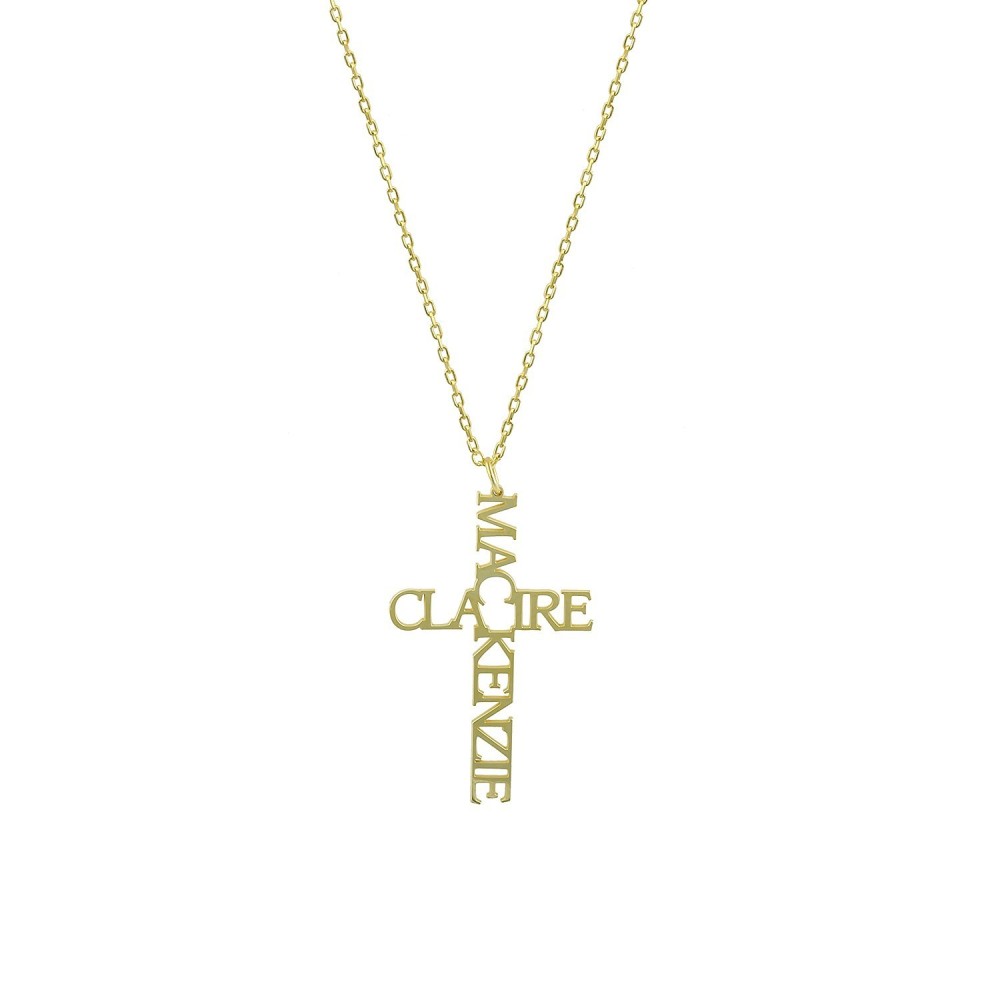 Collana con nome a croce in argento placcato oro giallo
