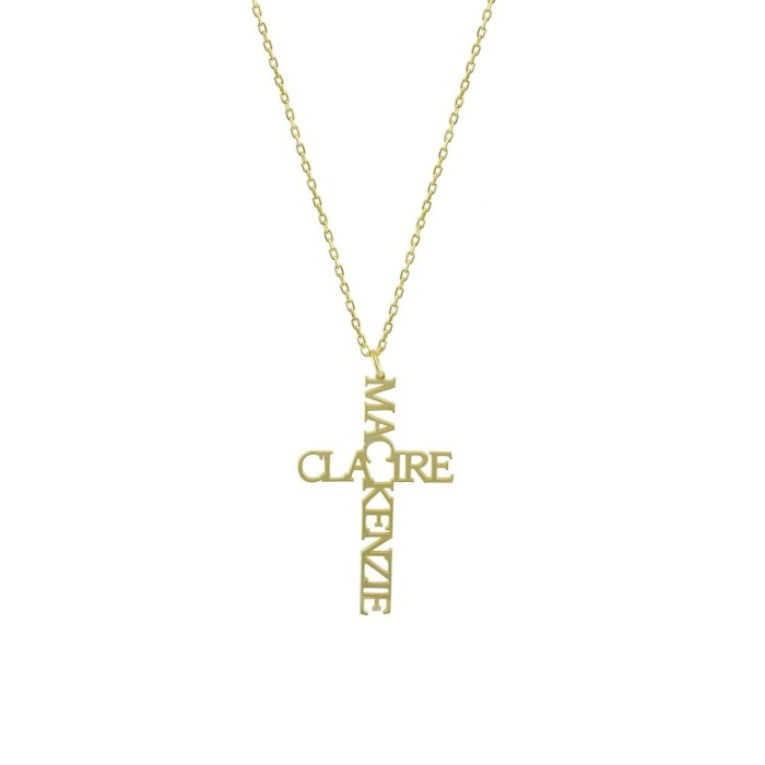 Collana con nome a croce in argento placcato oro giallo