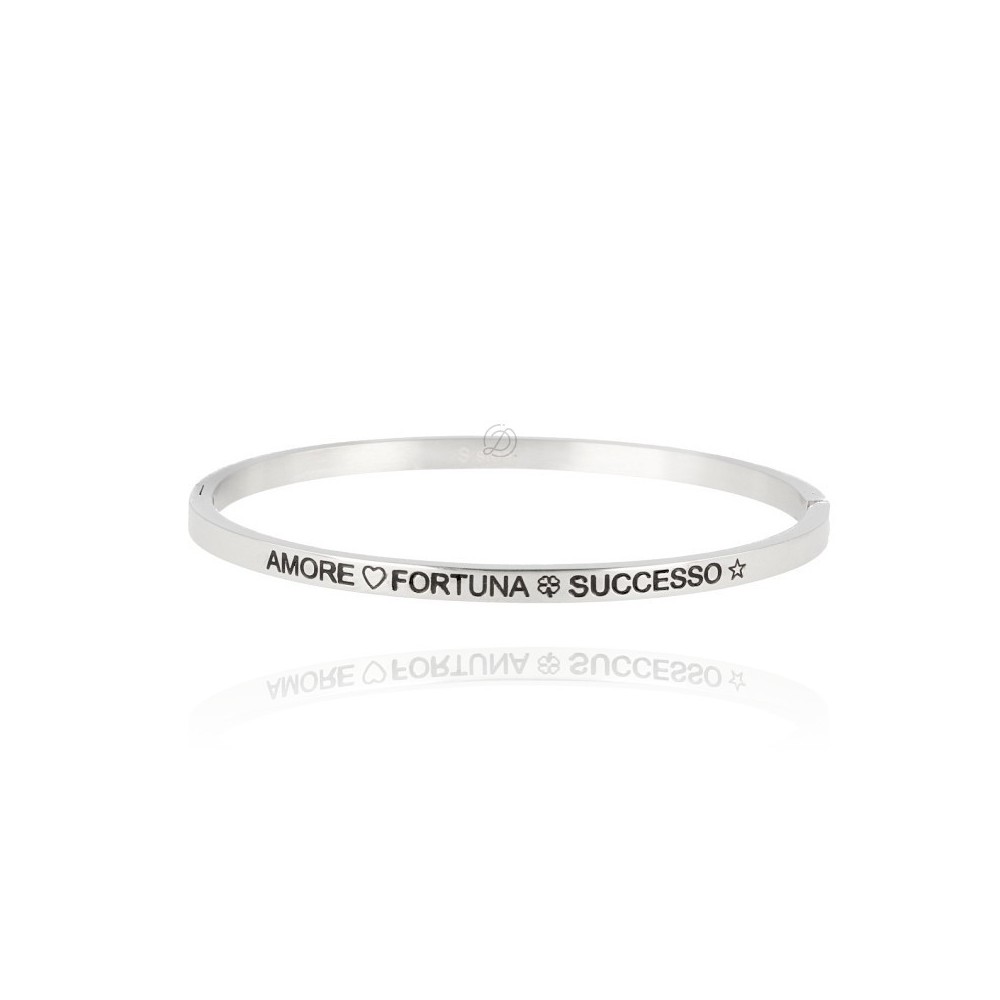 Bracciale acciaio rigido "Amore Fortuna Successo"
