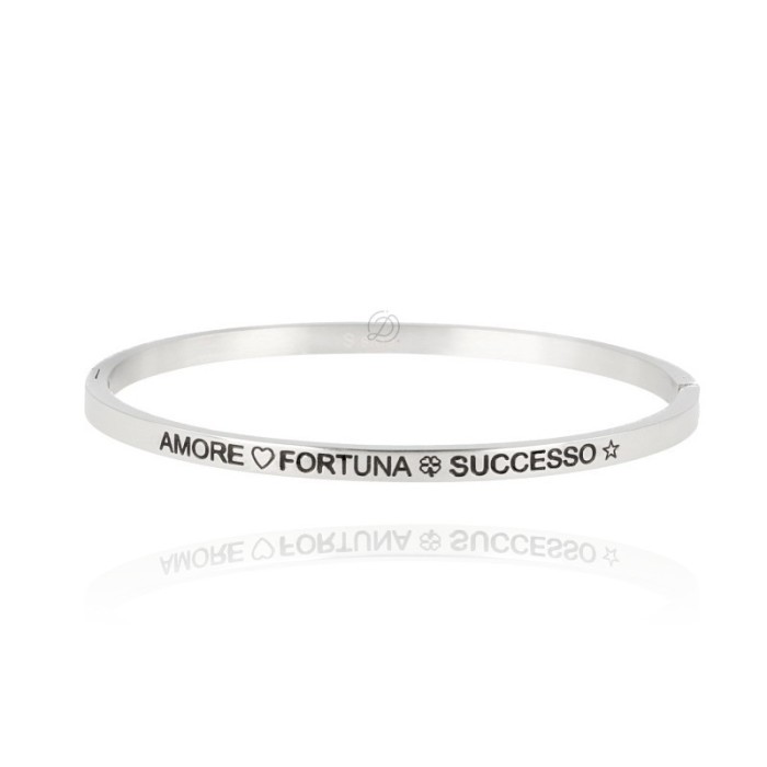 Bracciale acciaio rigido "Amore Fortuna Successo"