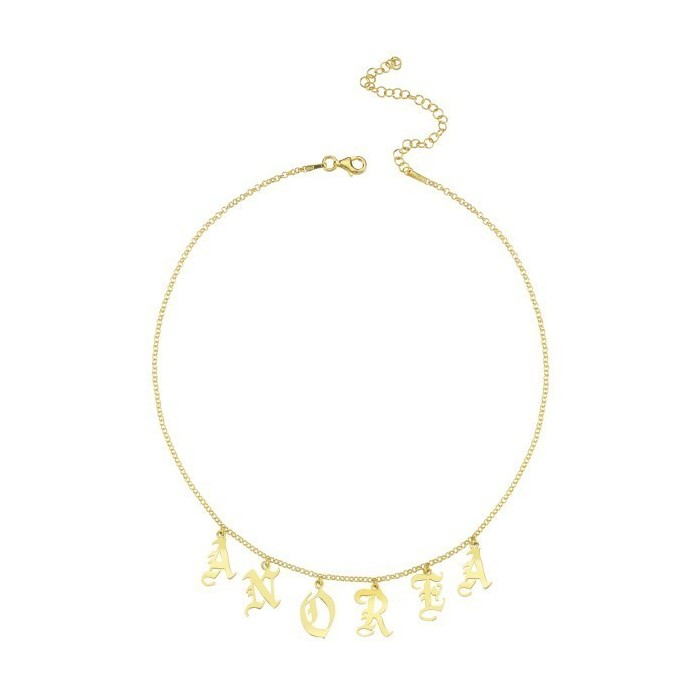 Collana con nome gotico pendente in argento placcato oro