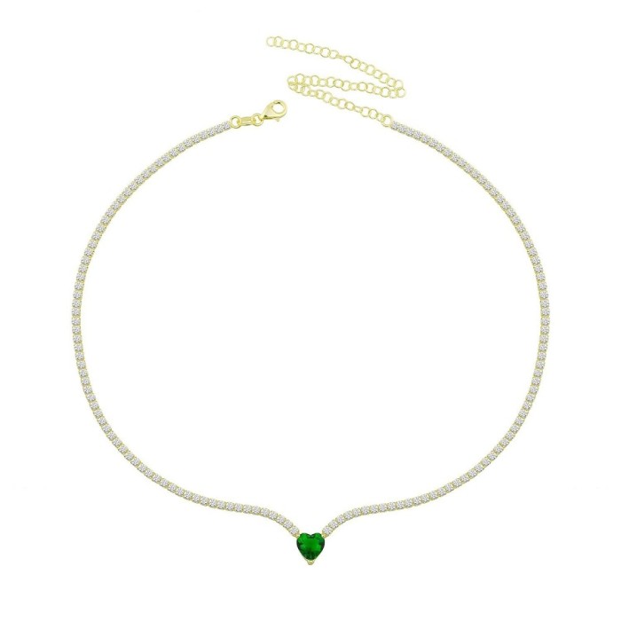 Collana Choker tennis con cuore in argento placcato oro