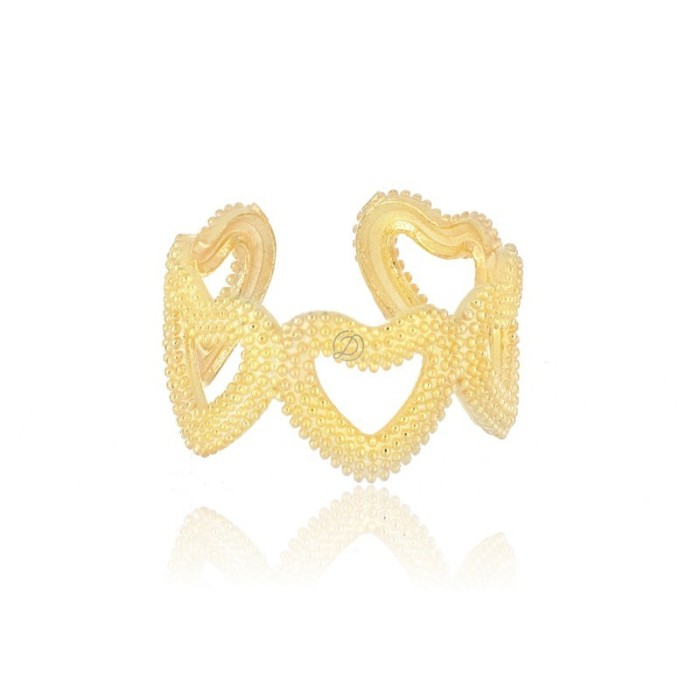 Anello cuoricini puntellato regolabile in argento placcato oro