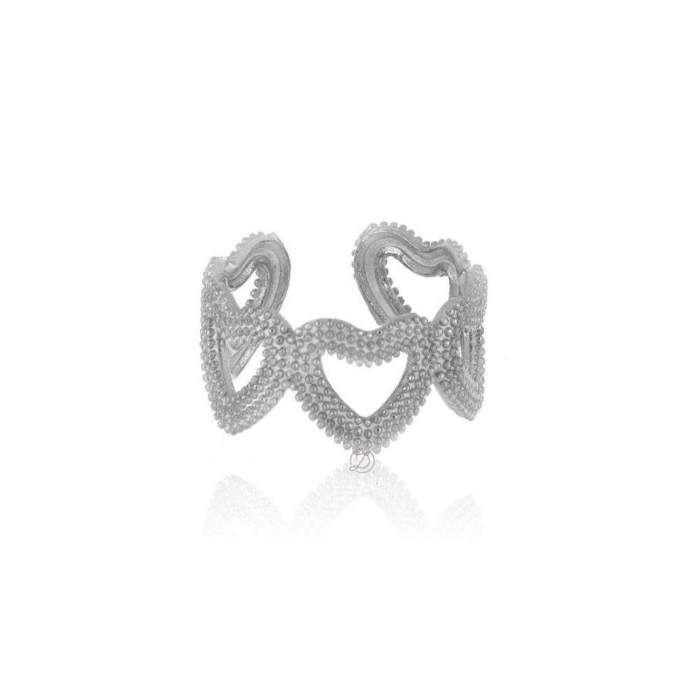 Anello cuoricini puntellato regolabile in argento placcato oro