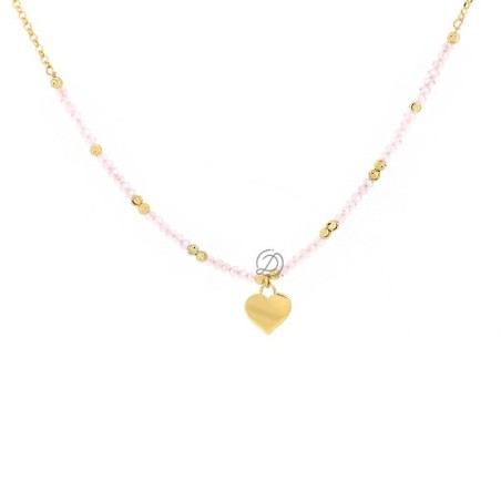 Collana donna cuore con pietre rosa in argento placcato oro giallo