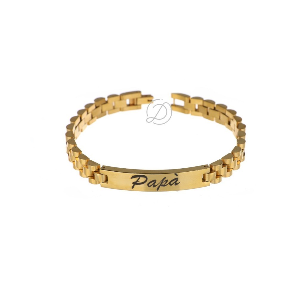 Bracciale uomo in acciaio con targhetta personalizzabile placcato oro giallo