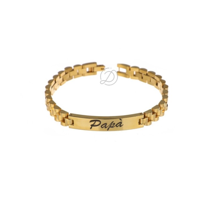 Bracciale uomo in acciaio con targhetta personalizzabile placcato oro giallo