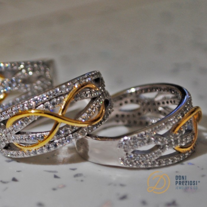 Anello donna fascia infinity in argento 925% placcato oro