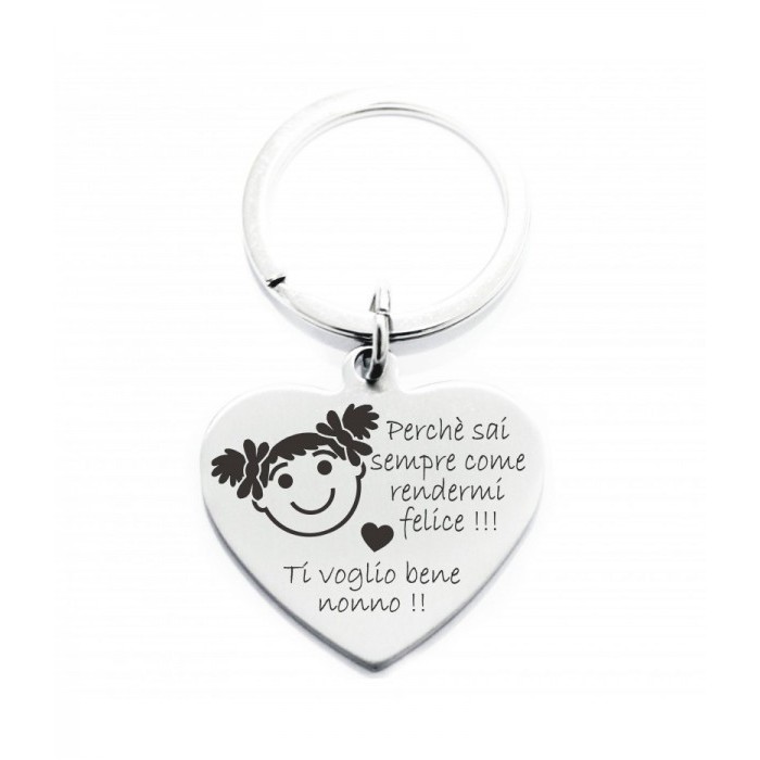 Portachiavi Nipotina+dedica Nonno Personalizzabile in acciaio
