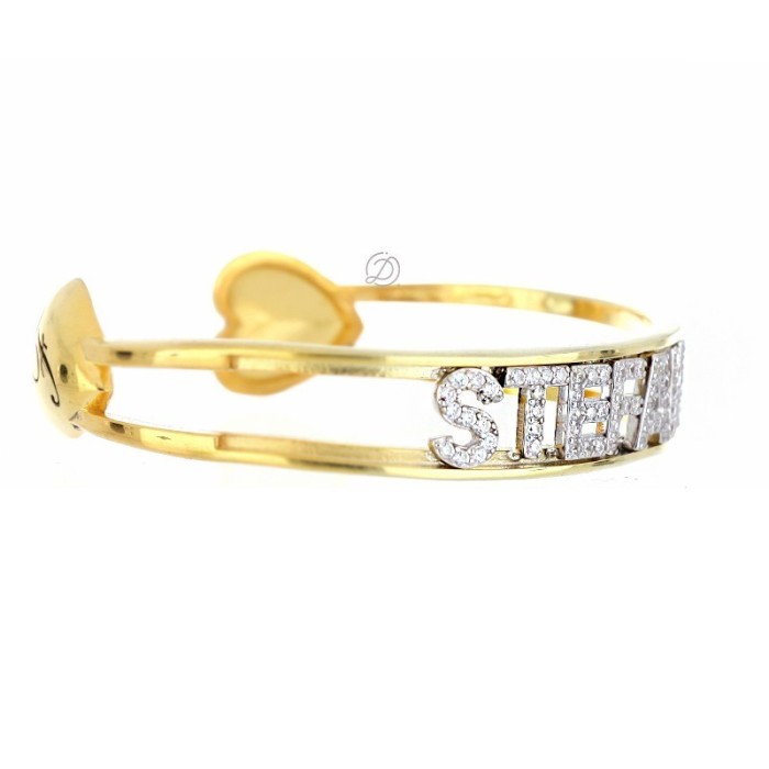 Bracciale rigido aperto in argento con nome personalizzato placcato oro