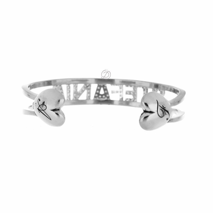 Bracciale rigido aperto in argento con nome personalizzato placcato oro