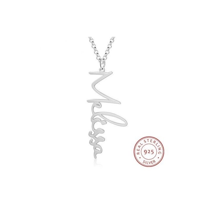 Collana con nome firma in corsivo verticale argento 925