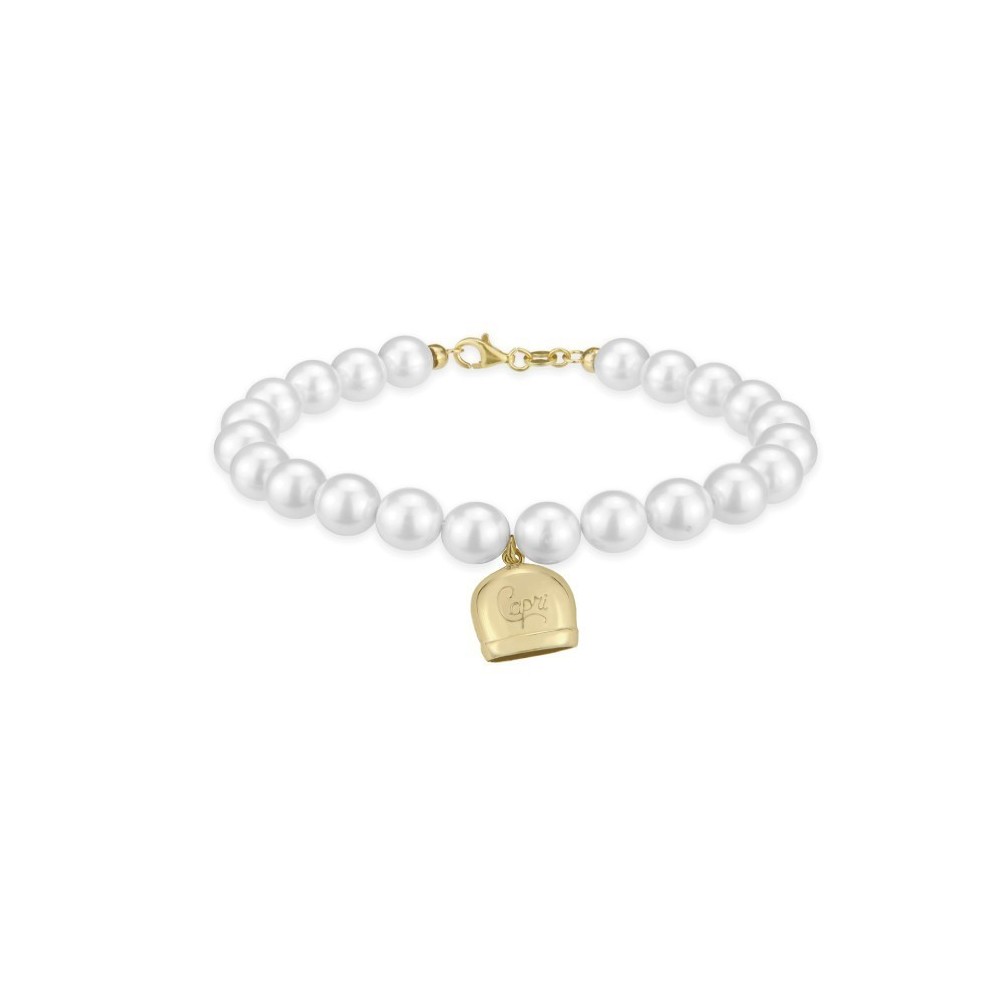 Bracciale con Perle bianche e campanella Capri argento 925% Bracciale con Perle bianche e campanella Capri argento 925%