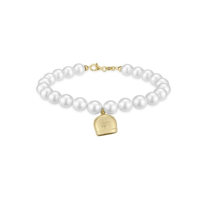 Bracciale con Perle bianche e campanella Capri argento 925% Bracciale con Perle bianche e campanella Capri argento 925%