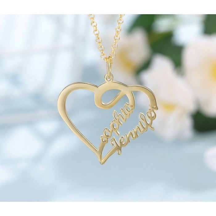 Collana cuore con doppio nome personalizzabile in argento 925%