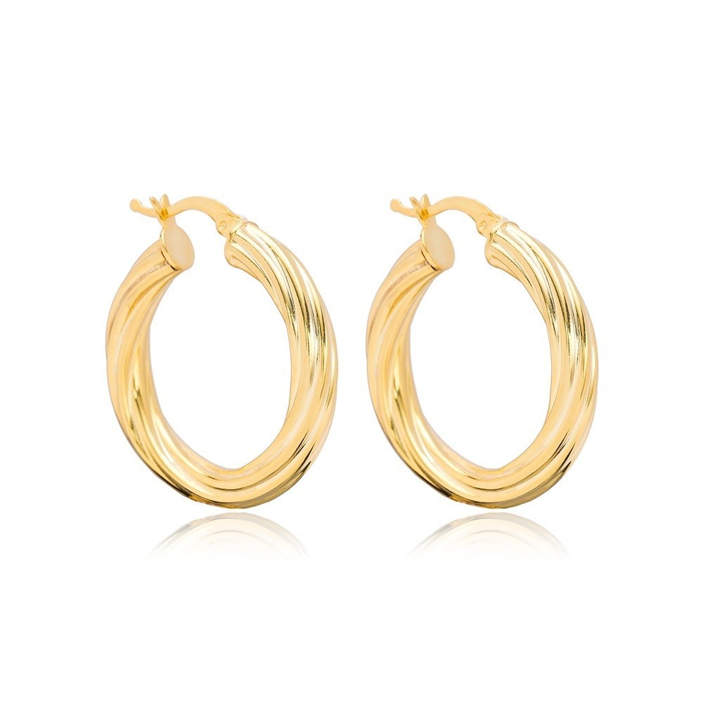 Coppia orecchini a cerchio donna in argento placcato oro giallo intrecciati