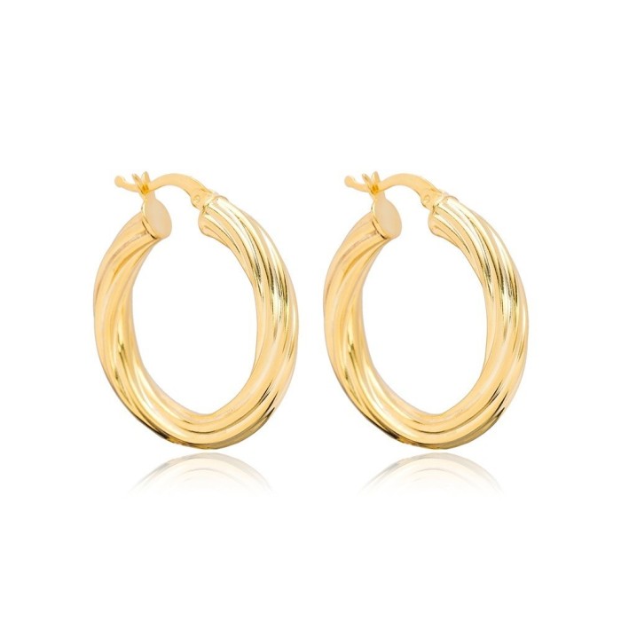 Coppia orecchini a cerchio donna in argento placcato oro giallo intrecciati