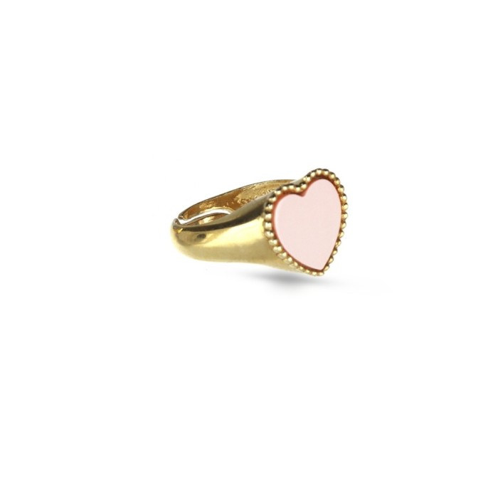 Anello Chevalier cuore smaltato rosa  da mignolo  argento