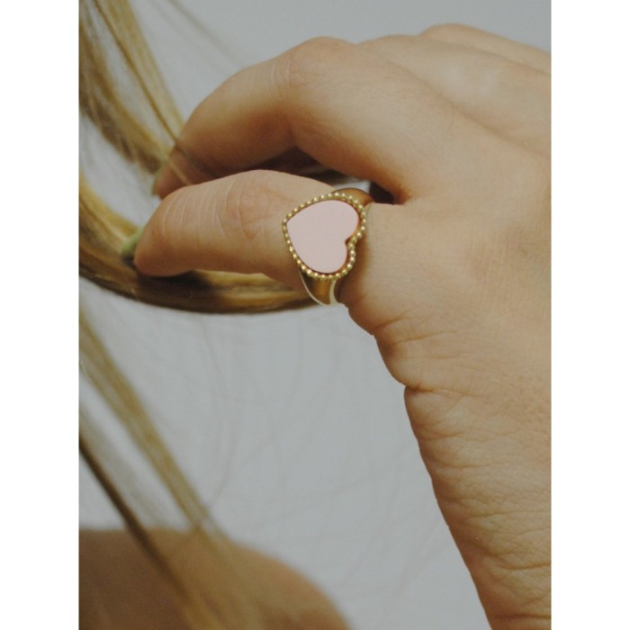 Anello Chevalier cuore smaltato rosa  da mignolo  argento