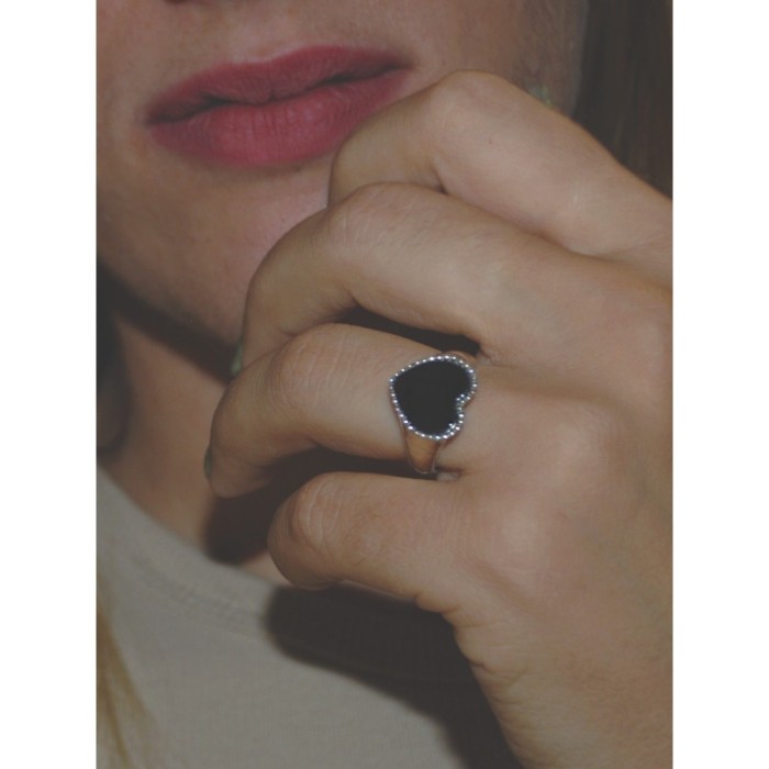 Anello Chevalier cuore smaltato rosa  da mignolo  argento