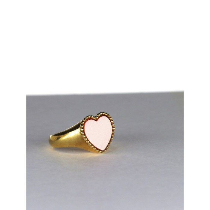 Anello Chevalier cuore smaltato rosa  da mignolo  argento