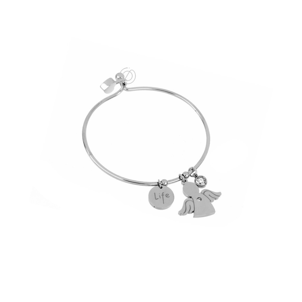 Bracciale donna in acciaio rigido con pendente angioletto